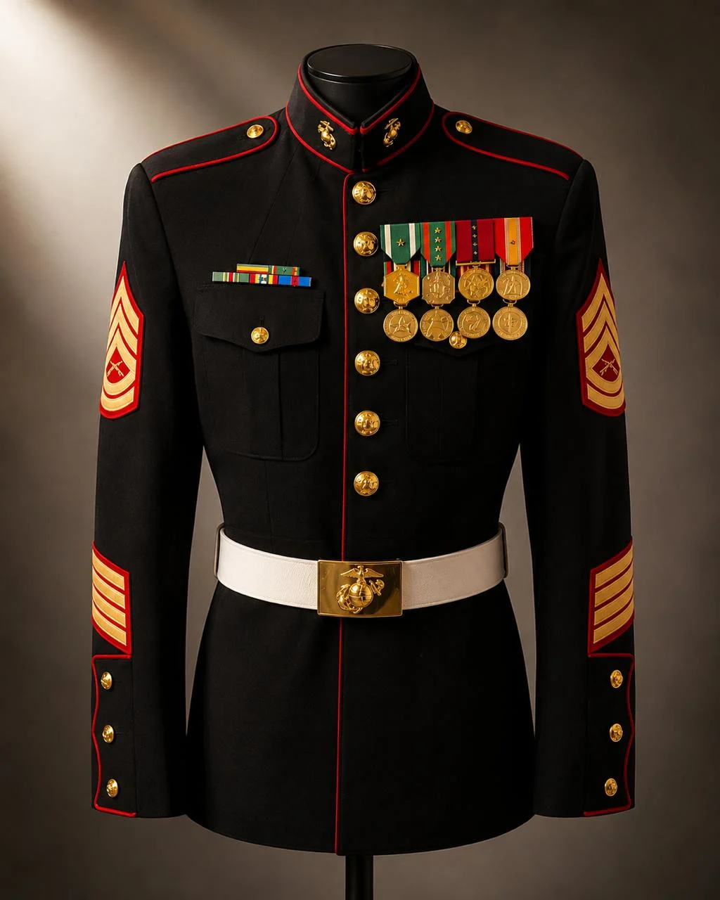 Ray Feagin's United States Marine Corps dress blue uniform with service medals and ribbons